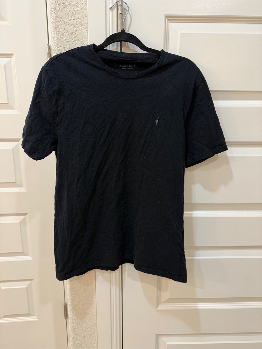 AllSaints Black Crewneck T-Shirt with Subtle Logo Print